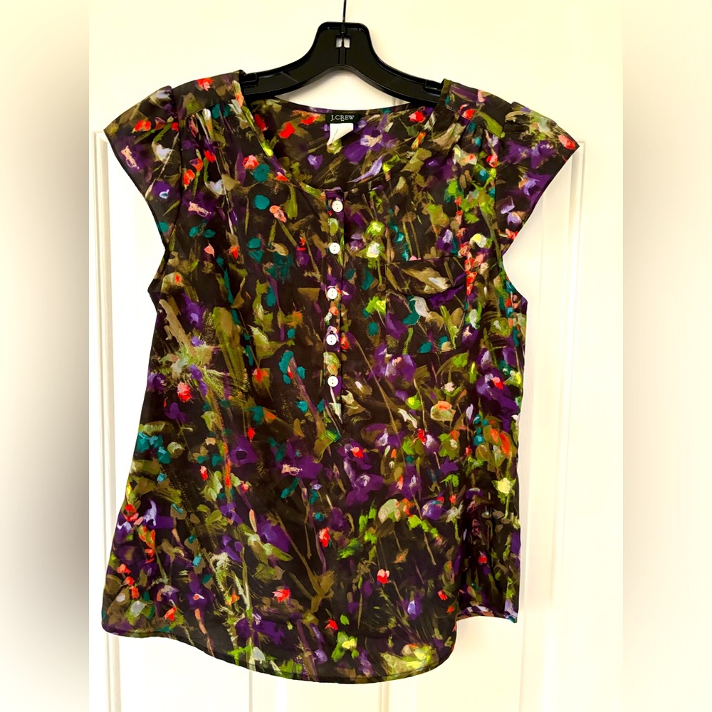 J. Crew Cap Sleeve Popover Blouse in bright floral